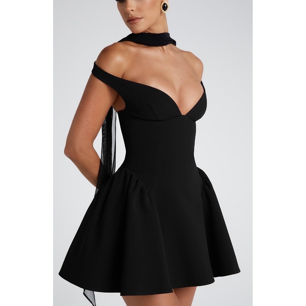 Babyboo Maria Mini Dress Black Halter Plunge Fit & Flare Size M